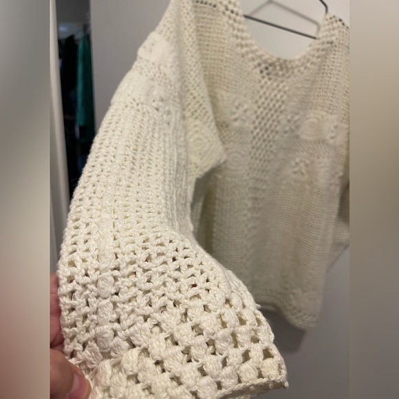 KrissXkross label crotchet sweater in white. Doily sweater lg-xl - Picture 5 of 10